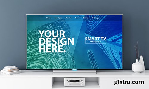 Smart TV on White Console Mockup 217790111