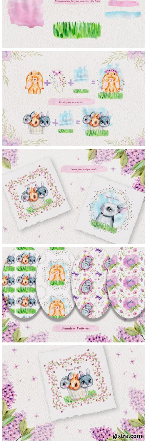 Watercolor Bunnies Illustration Set 2981715