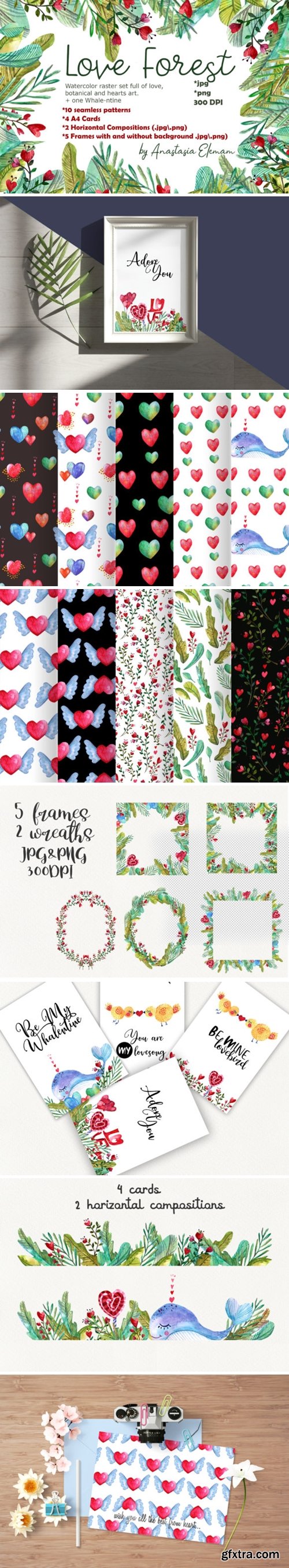 Love Forest Watercolor Set with Patterns 2983605