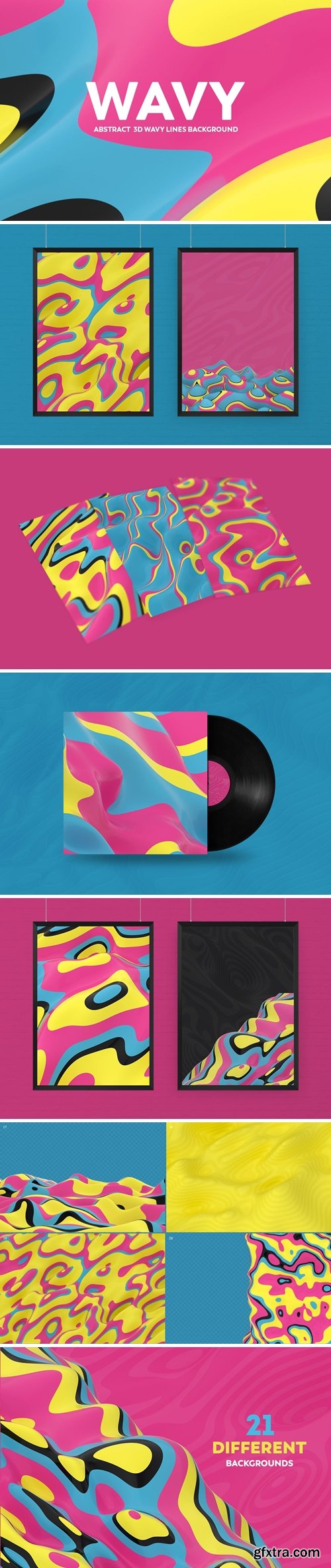 Abstract 3D Wavy Lines Background - Retro Color