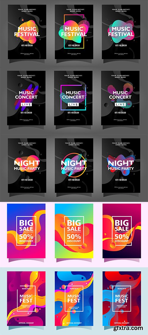 Music Fest Poster Template with Colorful Flowing Background