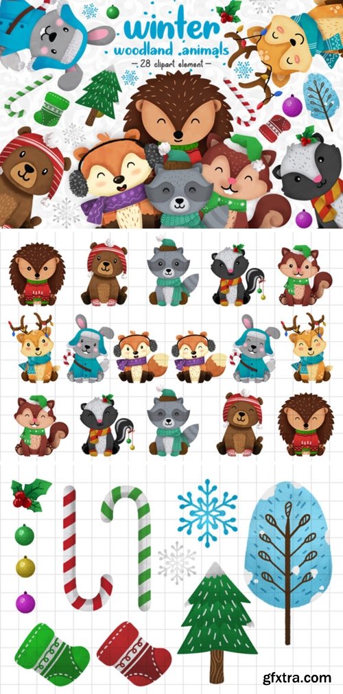 Winter Woodland Animals Clipart Set 1 2999803