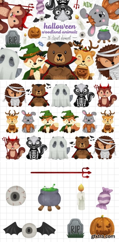 Halloween Woodland Animals Clipart Set 1 2999798