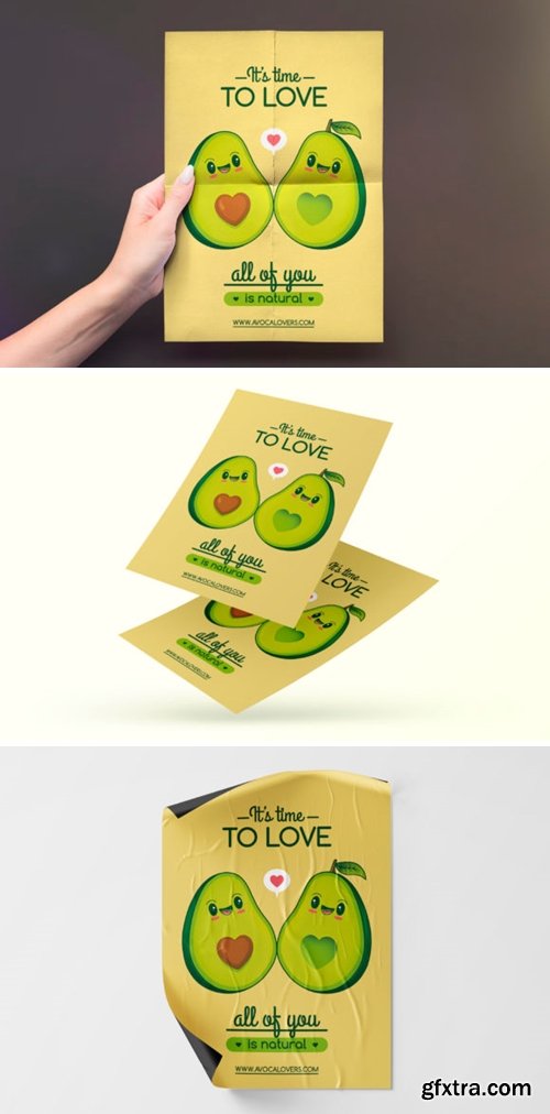 Cute Kawaii Avocados Love Flyer Template 2999826