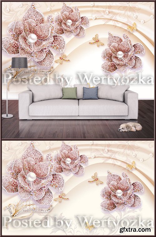 3D background wall jewelry flower with pearl