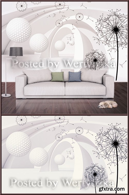 3D psd background wall dandelions and abstraction