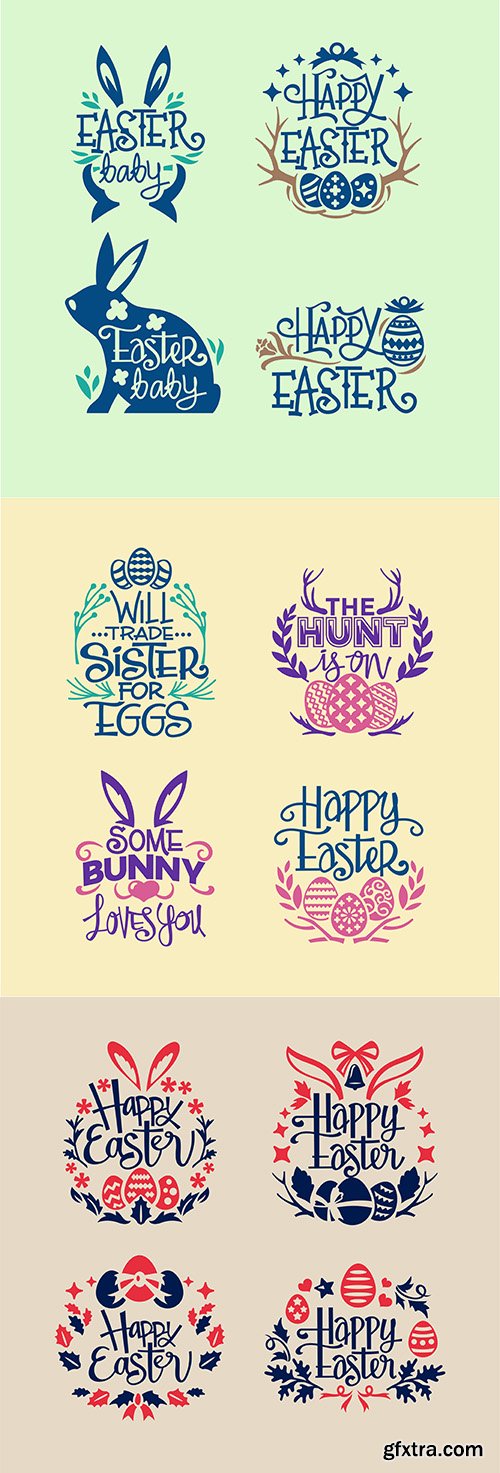 Handwriting Happy Easter Phrase Vector Set