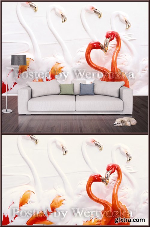 3D psd background wall flamingo