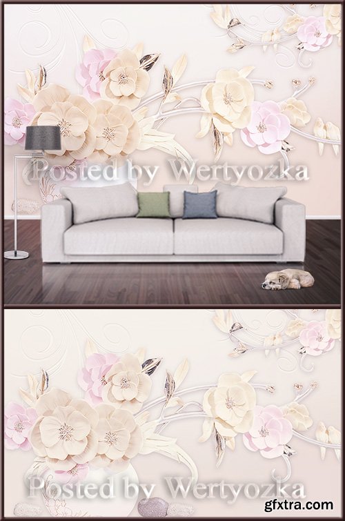 3D psd background wall modern embossed flowers