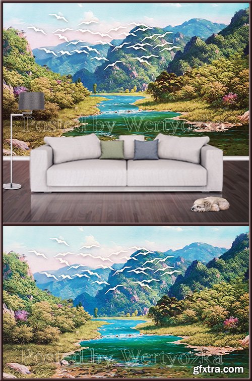 3D psd background wall beautiful landscape