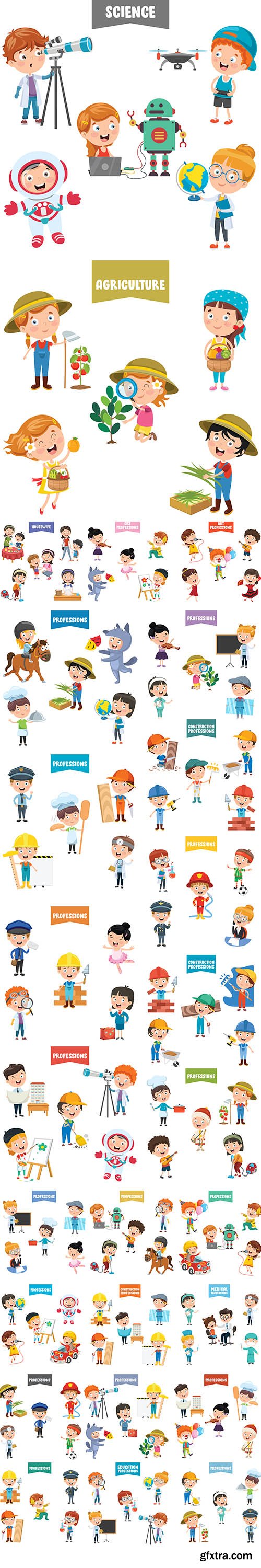 Cartoon Characters Different Professions Set