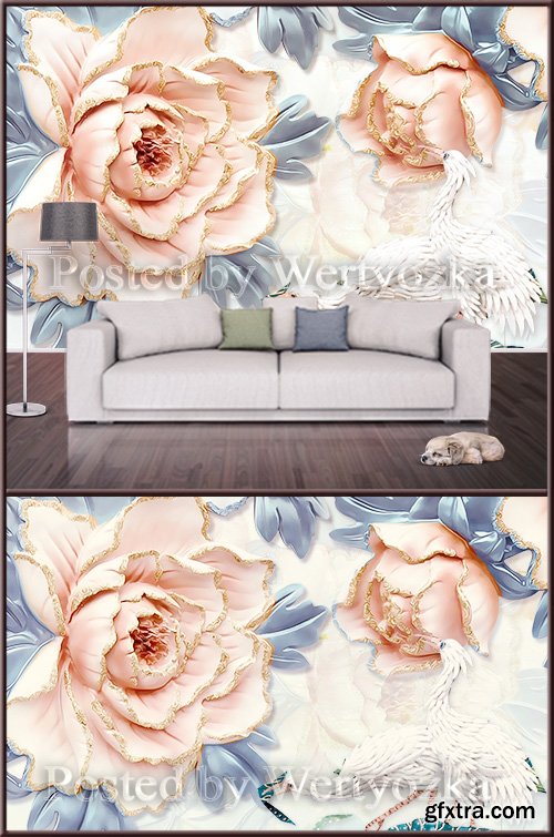 3D psd background wall luxurious peony flower