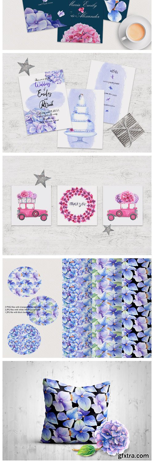 Watercolor Hydrangeas Clip Art Set 3012156