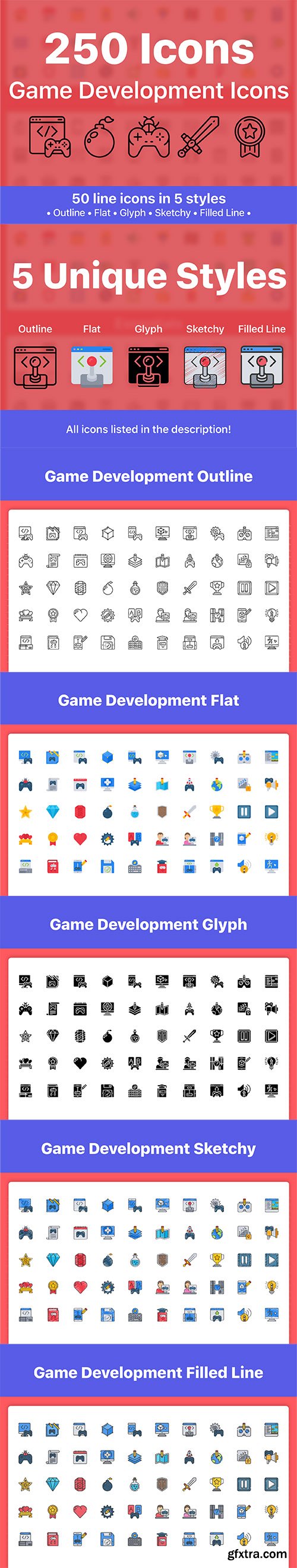 250 Game Development Icons