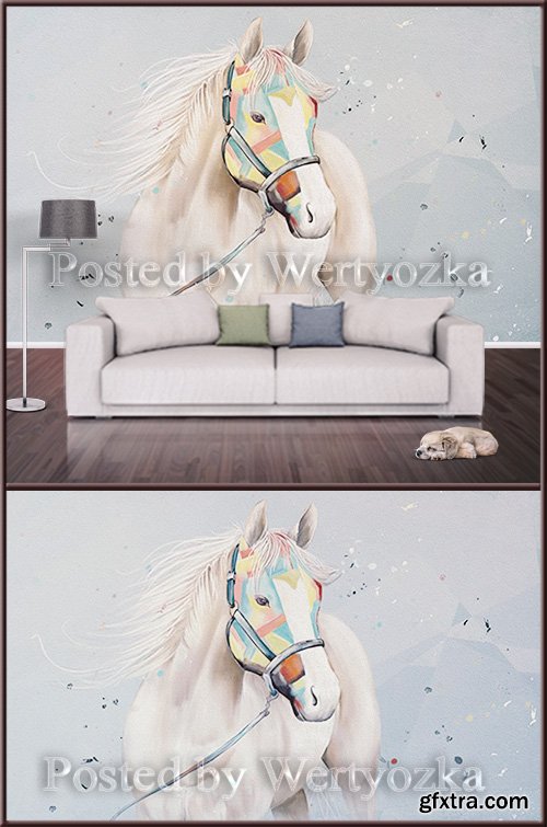 3D psd background wall white horse