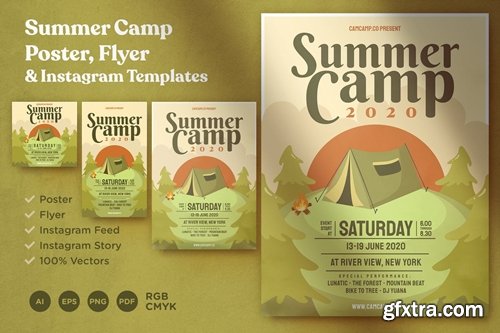 Summer Camp Poster, Flyer and Instagram Template