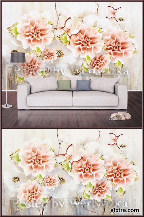 3D psd background wall modern embossed flowers