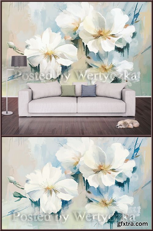 3D psd background wall painted flowers