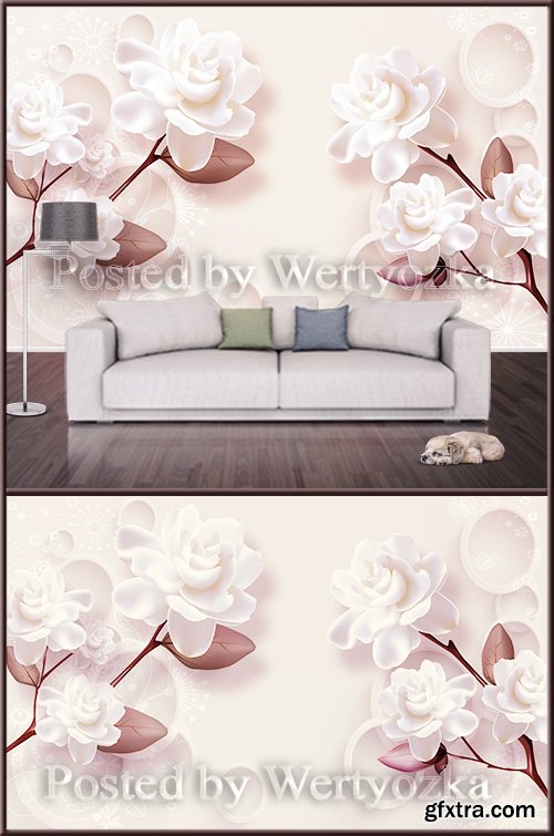 3D psd background wall elegant white flowers