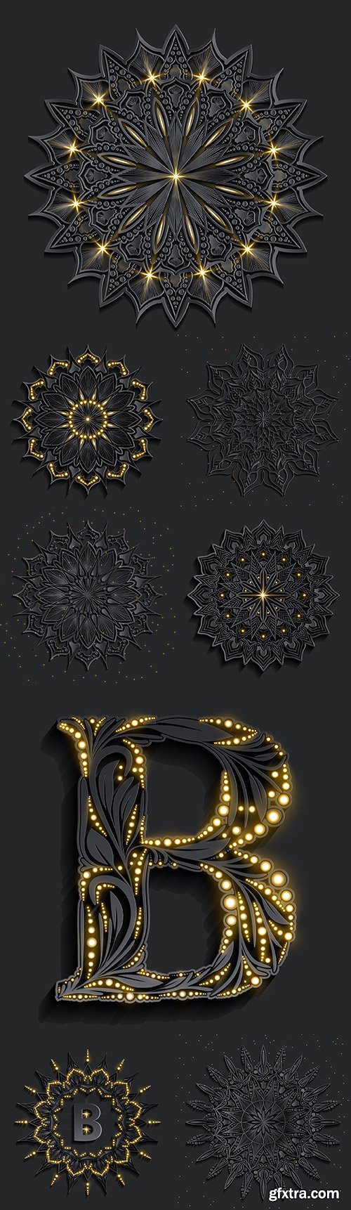 Luxury dark Damascus mandala and gold effect
