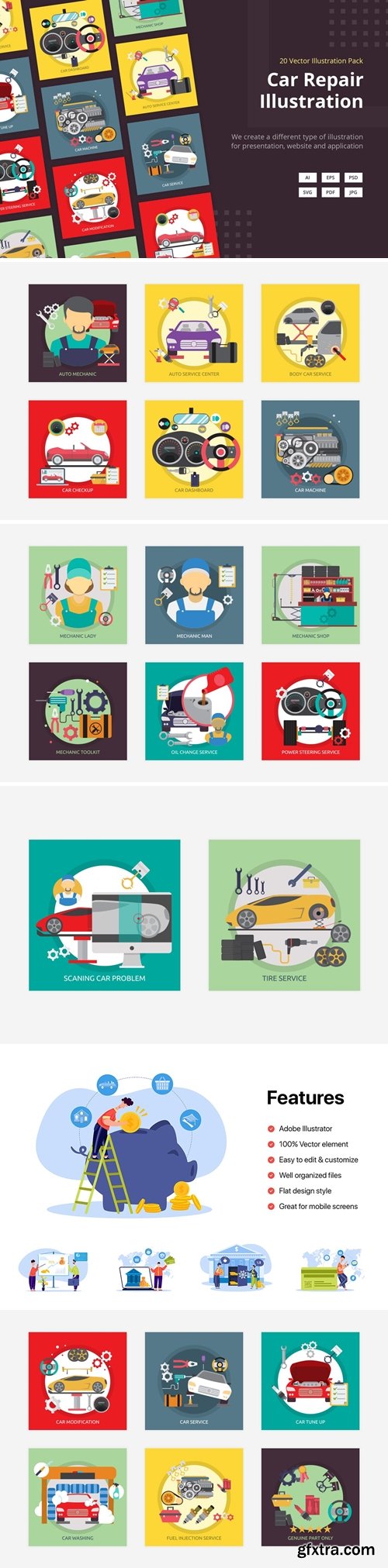 Car Repair Vector Illustration