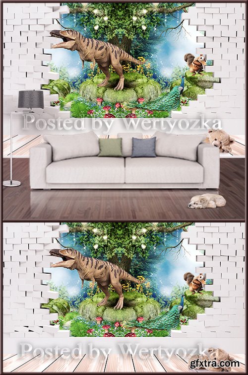 3D psd background wall dinosaur