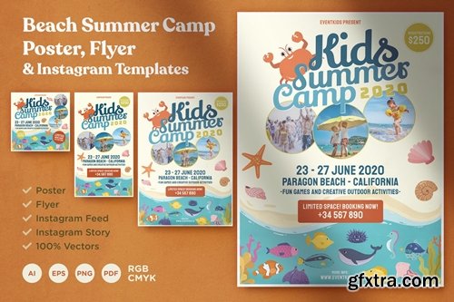 Beach Summer Camp Poster Flyer & IG Templates