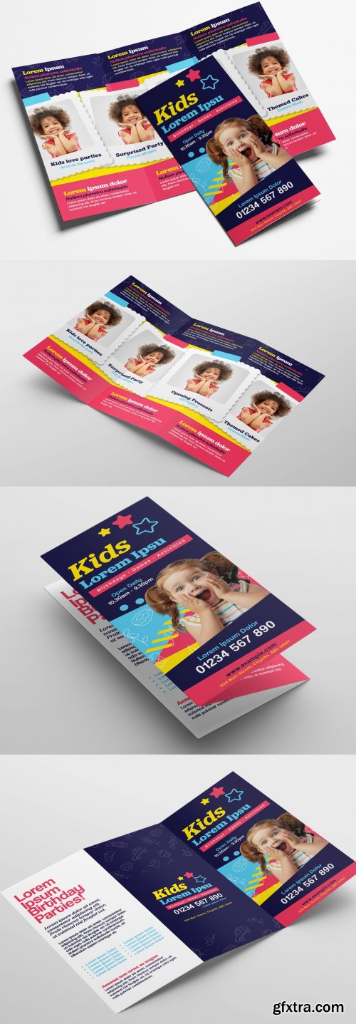 Trifold Brochure Layout with Children's Event Illustrations 319812035