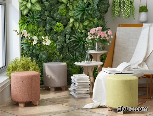 Leisure chair round stool / Vertical Garden