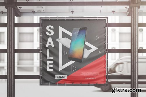 Square Outdoor Advertising Banner Mockup