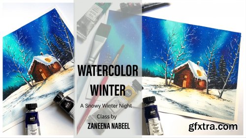  Watercolor Winter - Lets paint a snowy winter night