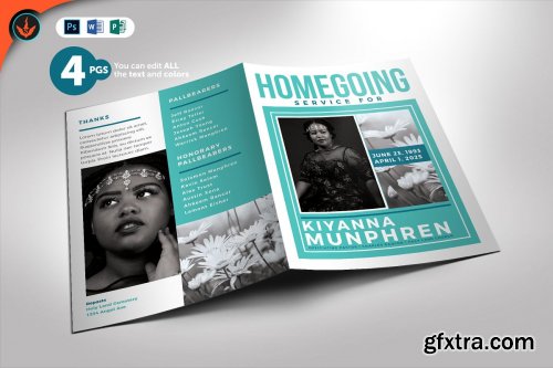 CreativeMarket - Turquoise Funeral Program 4449655