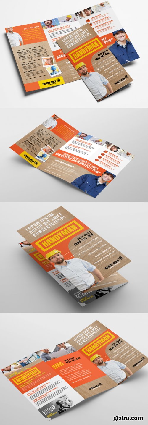 Trifold Brochure Layout with Wooden Texture Elements 324361327