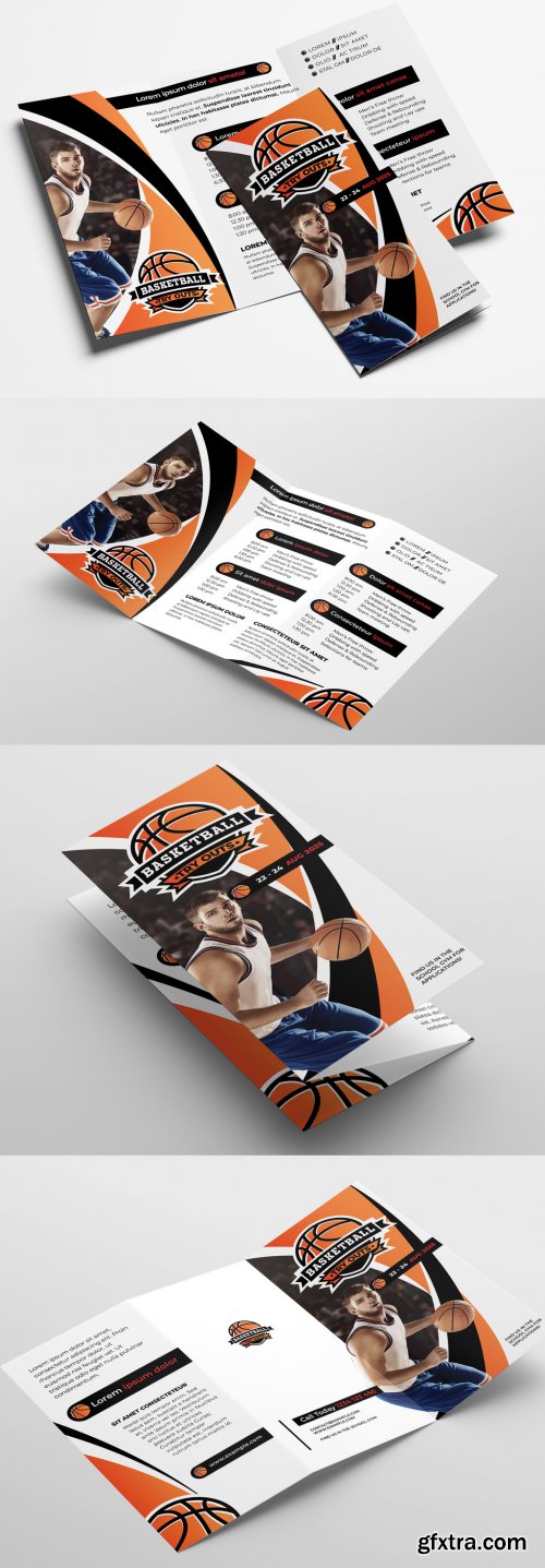Trifold Brochure Layout with Basketball Illustrations 324361260