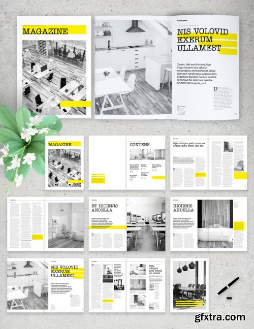 Magazine Layout with Yellow Accents 324624337