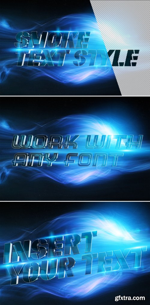 Metallic 3D Text Effect Mockup with Blue Smoke 324636466