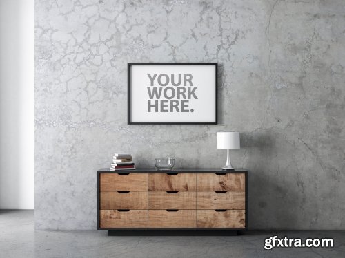 Horizontal Black Poster Frame Mockup on Wall 324647503