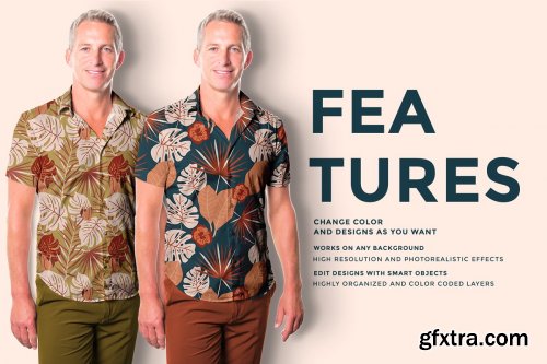 CreativeMarket - Men's Hawaiian Shirt Mockup 4465659