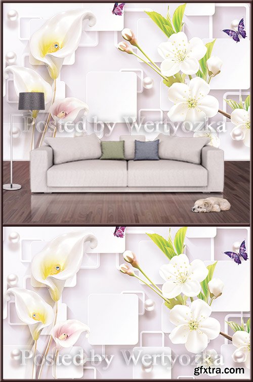 3D psd background wall calla spring flowers