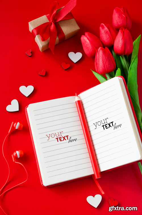red-notebook-with-bouquet-tulips-gift-box-wooden-hearts-pencil-headphones_74580-1629
