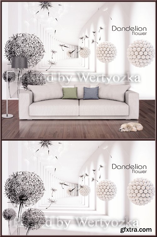 3D psd background wall dandelions abstraction