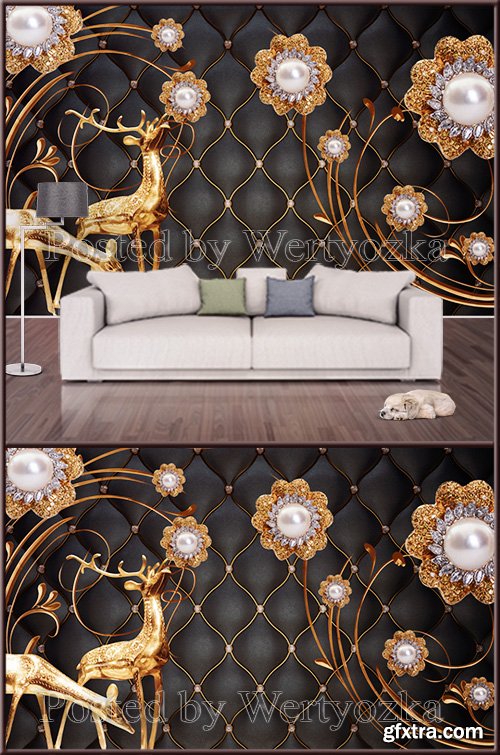 3D psd background wall golden elk