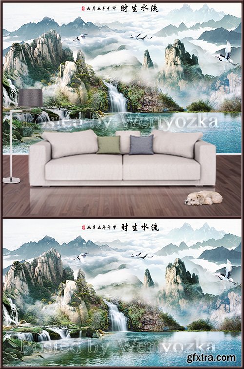 3D psd background wall mountain landscape