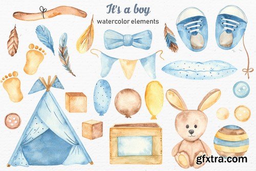 It’s a boy watercolor clipart, cards, patterns