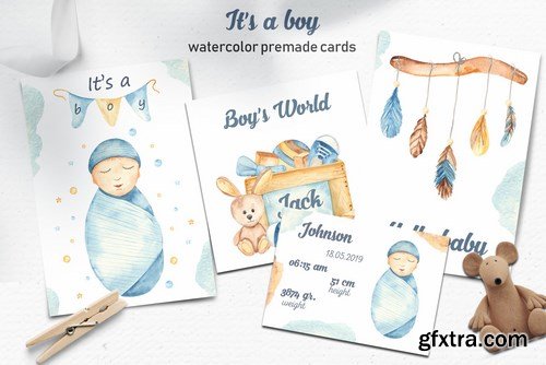 It’s a boy watercolor clipart, cards, patterns