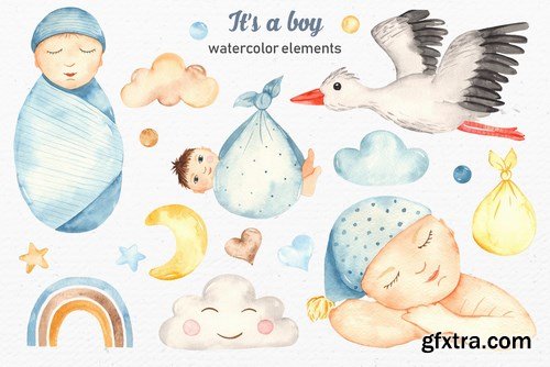 It’s a boy watercolor clipart, cards, patterns