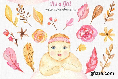 It’s a girl watercolor clipart, cards, patterns