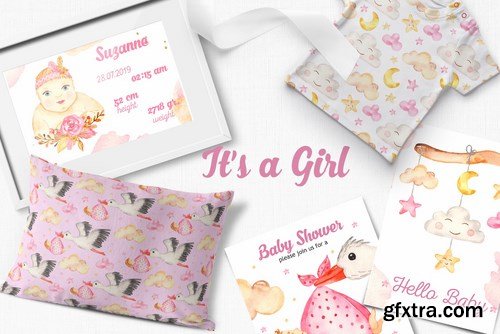 It’s a girl watercolor clipart, cards, patterns