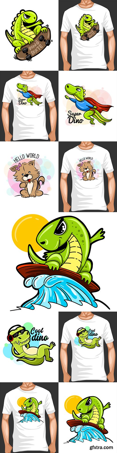 Dinosaur cartoon illustration and merchandising design
