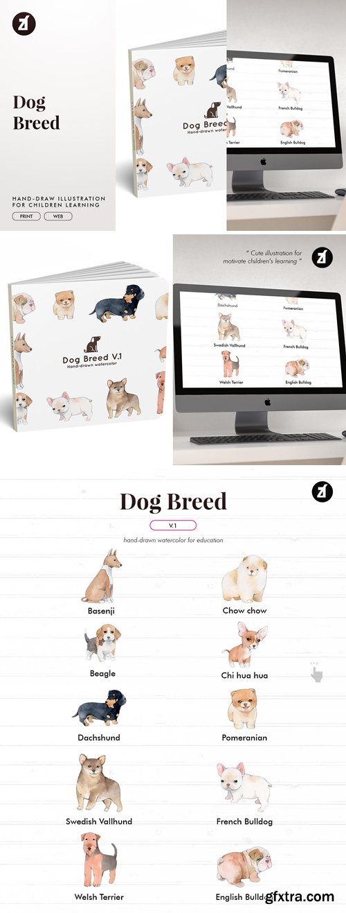 Dog Breed hand-drawn illustration for children